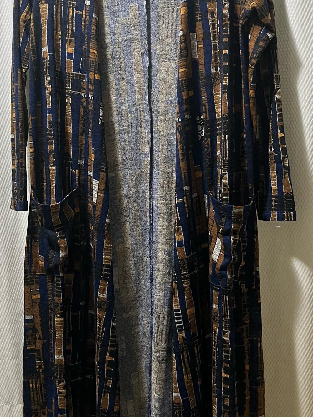 Long Open-Front Women's Cardigan - Navy & Brown